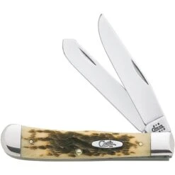 Case 163 Trapper Folding Pocket Knife Clip With Amber Bone Handle
