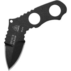 TOPS Knives TOPS DEV02 Devil''S Elbow Skeleton Fixed Black Traction Coating Blade Knife With Skeletonized Handle