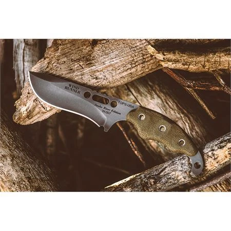 TOPS Knives TOPS WDR01 Wind Runner Black River Wash Fixed Blade Knife With Green Canvas Micarta Handle 7 TOPS Knives TOPS WDR01 Wind Runner Black River Wash Fixed Blade Knife With Green Canvas Micarta Handle - Image 5