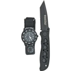Smith & Wesson WSO2 Black Face Special Ops Watch/Knife Combo With Stainless Back