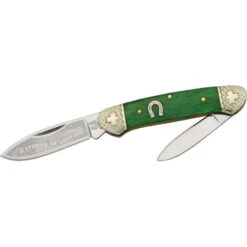 Rough Rider 1062 Stroke Of Luck Canoe Folding Pocket Knife With Green Bone Handle