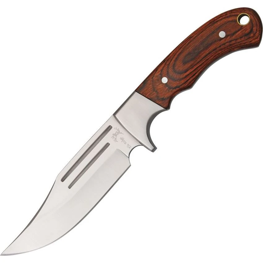 Elk Ridge 052 Hunter Fixed Stainless Upswept Blade Knife With Brown Rich Grain Wood Handles 3 Elk Ridge 052 Hunter Fixed Stainless Upswept Blade Knife With Brown Rich Grain Wood Handles