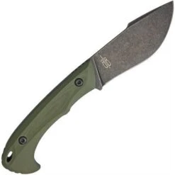 BucknBear 12233P Dark Piranha Black Stonewash Finish Drop Point Blade Knife With Green G-10 Handle -Knives Discount Store 129168