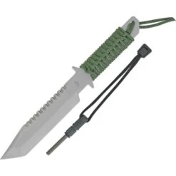 China Made M3371 Survival Fixed Matte Finish Blade Knife With Green Cord Wrapped Handle
