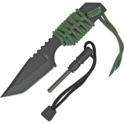 China Made M3372 Small Survival Fixed Tanto Blade Knife With Green Cord Wrapped Handle