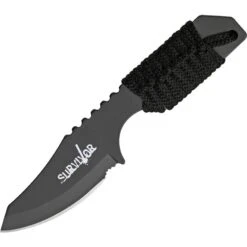 China Made M4140 Survival /Fire Starter Fixed Black Finish Blade Knife With Black Cord Wrapped Handle