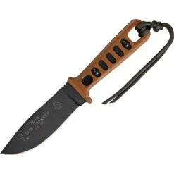 TOPS Knives TOPS TLT01OB Lite Trekker Survival Operator Fixed Black Traction Coating Blade Knife With Tan Canvas Micarta Handles