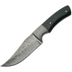 DaMascus 1051HN Clip Point Hunter Fixed Damascus Steel Blade Knife With Black Horn Handles