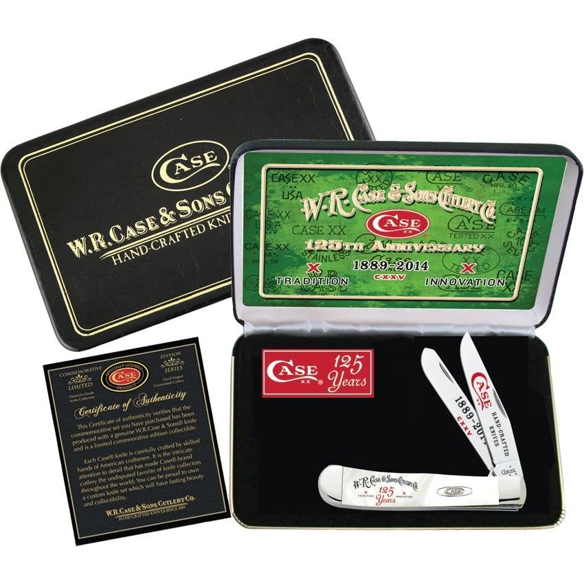 Case 9254125WP Trapper 125th Anniversary Folding Pocket Knife With White Corelon Handle 3 Case 9254125WP Trapper 125th Anniversary Folding Pocket Knife With White Corelon Handle