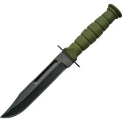 China Made 211360GN Survival Fixed Stainless Clip Point Blade Knife With OD Green Grooved Rubber Handle