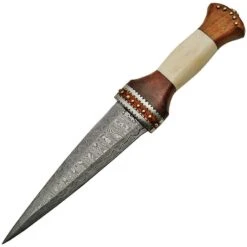 Damascus 1114 Dirk Fixed Damascus Steel Blade Knife With Contoured Rosewood Handle