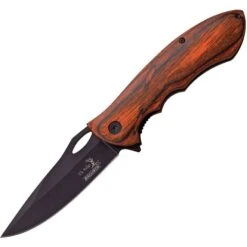 Elk Ridge 159BW Assisted Opening Linerlock Folding Pocket Black Finish Blade Knife With Brown Pakkawood Handles