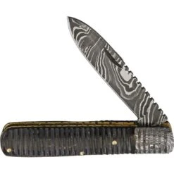Old Forge 013 Barlow Damascus Buffalo Folding Pocket Knife With Black Handle
