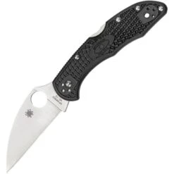 Spyderco 11FPWCBK Delica Plain Wharncliffe Blade Knife With Black Bi-Directional Texture FRN Handle