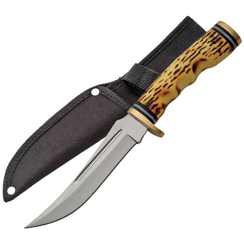 China Made 210914 Hunter Fixed Blade Knife With Finger Grooved Imitation Stag Handle 3 China Made 210914 Hunter Fixed Blade Knife With Finger Grooved Imitation Stag Handle