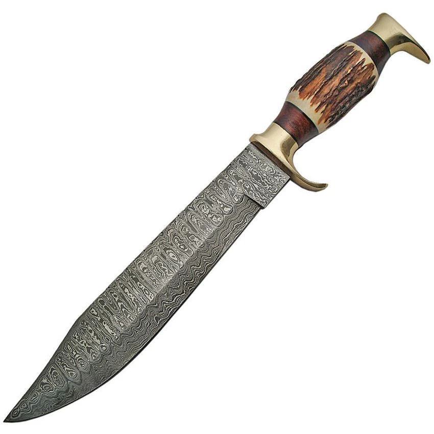 Damascus 1164 Bowie Damascus Fixed Steel Clip Point Blade Knife With Stag Bone Handle 3 Damascus 1164 Bowie Damascus Fixed Steel Clip Point Blade Knife With Stag Bone Handle