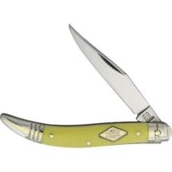 Rough Rider 1744 Toothpick Carbon Steel Long Clip Blade With Yellow Smooth Synthetic Handle