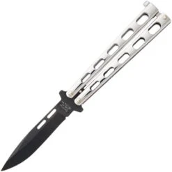 Bear & Son SS15 Butterfly Black Powder Coated Blade Knife With Polished Stainless Handle