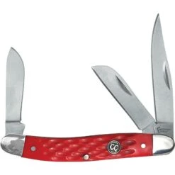 Cattlemans 0001JRD Signature Stockman Satin Finish Clip, Sheepsfoot And Spey Blades Knife With Red Jigged Delrin Handle