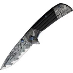 ElitEdge 10A54BKD Damascus Etched Linerlock A/O